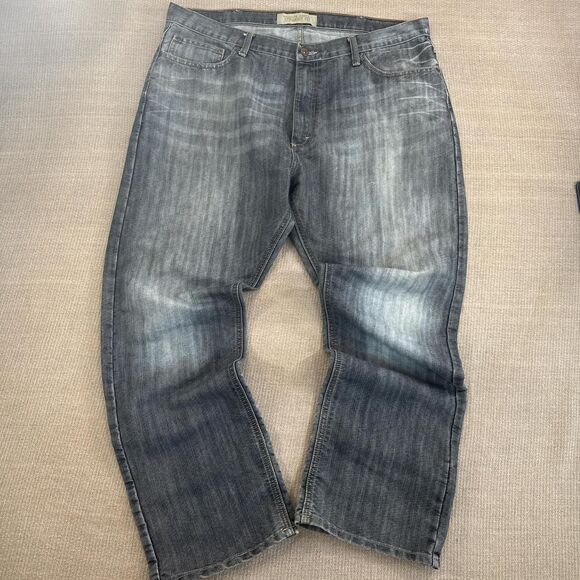 Faded Y2K Relaxed Bootcut Wrangler Straight Fit Jeans Streaky Blue Wash 40 Waist - Picture 1 of 8